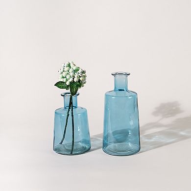 Melrose Blue Glass Tapered Bottle Vase - Set of 2