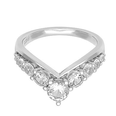 Love Always Sterling Silver Lab-Created White Sapphire Chevron Anniversary Band