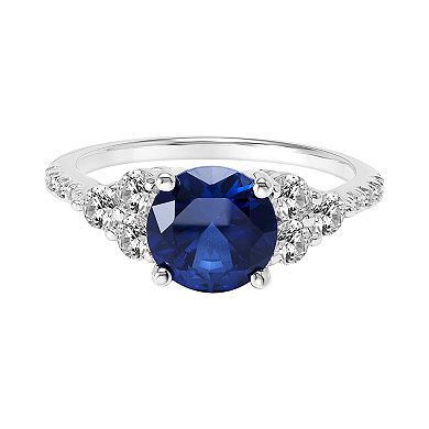 Love Always Sterling Silver Lab-Created Blue & White Sapphire Diamond Accent Engagement Ring