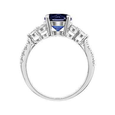 Love Always Sterling Silver Lab-Created Blue & White Sapphire Diamond Accent Engagement Ring