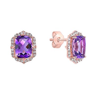 Gemminded 2 Micron 18k Rose Gold Plated Sterling Silver Amethyst & White Topaz Earrings