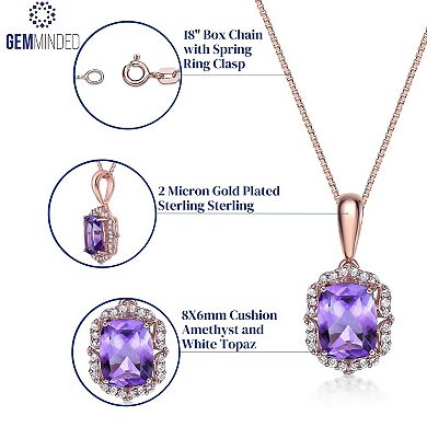 Gemminded 2 Micron 18k Rose Gold Plated Sterling Silver Amethyst & White Topaz Pendant