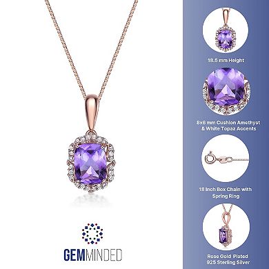 Gemminded 2 Micron 18k Rose Gold Plated Sterling Silver Amethyst & White Topaz Pendant