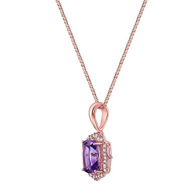 Gemminded 2 Micron 18k Rose Gold Plated Sterling Silver Amethyst & White Topaz Pendant