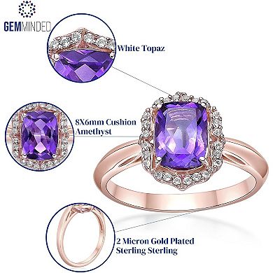 Gemminded 2 Micron 18k Rose Gold Plated Sterling Silver Amethyst & White Topaz Ring