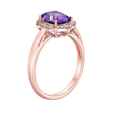 Gemminded 2 Micron 18k Rose Gold Plated Sterling Silver Amethyst & White Topaz Ring
