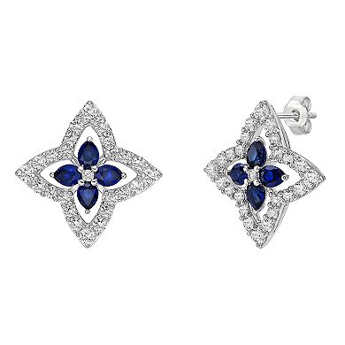 Gemminded Sterling Silver Lab-Created Blue Sapphire & Lab-Created White Sapphire Stud Earrings