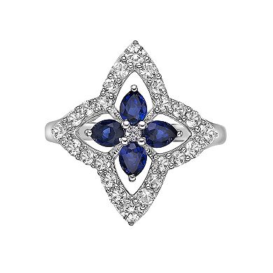 Gemminded Sterling Silver Lab-Created Sapphire & Lab-Created White Sapphire Star Ring