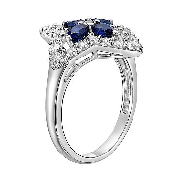 Gemminded Sterling Silver Lab-Created Sapphire & Lab-Created White Sapphire Star Ring