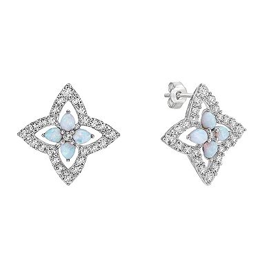 Gemminded Sterling Silver Lab-Created Opal and Lab-Created White Sapphire Stud Earrings