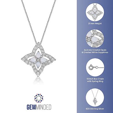 Gemminded Stirling Silver Lab-Created Opal and Lab-Created White Sapphire Pendant Necklace