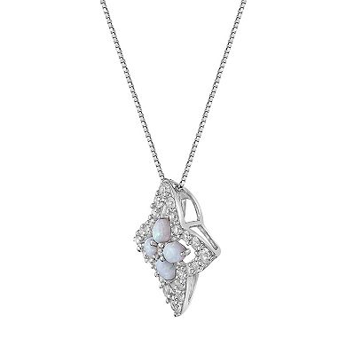 Gemminded Stirling Silver Lab-Created Opal and Lab-Created White Sapphire Pendant Necklace