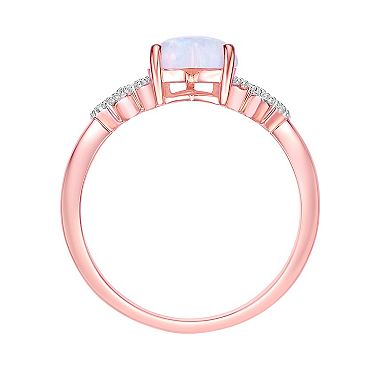 Gemminded 2 Micon 18K Rose Gold Plated Sterling Silver Lab-Created Opal & Lab-Created White Sapphire Ring
