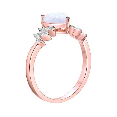 Gemminded 2 Micon 18K Rose Gold Plated Sterling Silver Lab-Created Opal & Lab-Created White Sapphire Ring