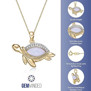 Gemminded 2 Micron 18K Gold Plated Sterling Silver Lab-Created Opal & Lab-Created White Sapphire Turtle Pendant