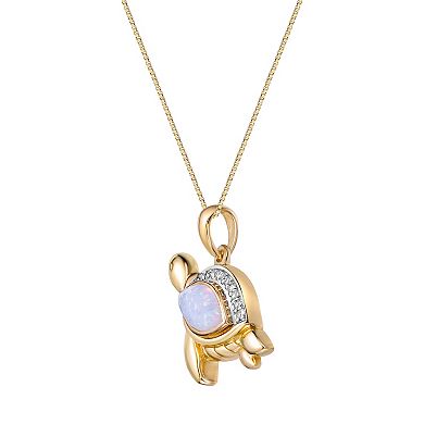 Gemminded 2 Micron 18K Gold Plated Sterling Silver Lab-Created Opal & Lab-Created White Sapphire Turtle Pendant