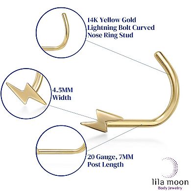 Lila Moon 14k Gold Lightning Bolt Curved Nose Stud