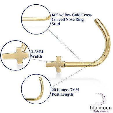 Lila Moon 14k Gold Cross Curved Nose Stud