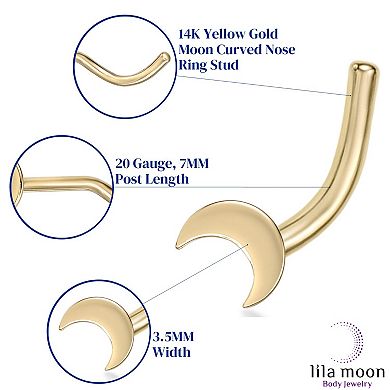 Lila Moon 14k Gold Crescent Moon Curved Nose Ring Stud