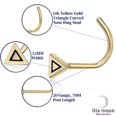 Lila Moon 14k Gold Black Enamel Triangle Curved Nose Ring Stud