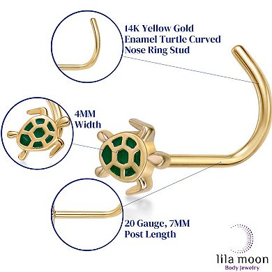 Lila Moon 14k Gold Green Enamel Turtle Curved Nose Ring Stud