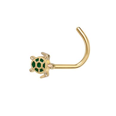 Lila Moon 14k Gold Green Enamel Turtle Curved Nose Ring Stud