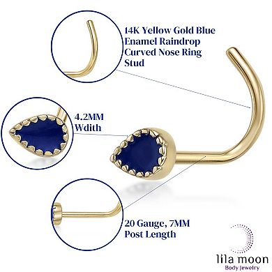 Lila Moon 14k Gold Blue Enamel Raindrop Nose Ring Stud