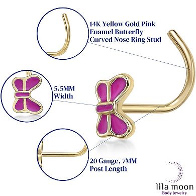 Lila Moon 14k Gold Pink Enamel Butterfly Nose Stud