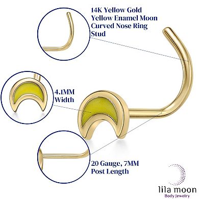 Lila Moon 14k Gold Yellow Enamel Moon Curve Nose Stud