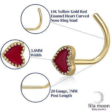 Lila Moon 14k Red Enamel Heart Curve Nose Stud