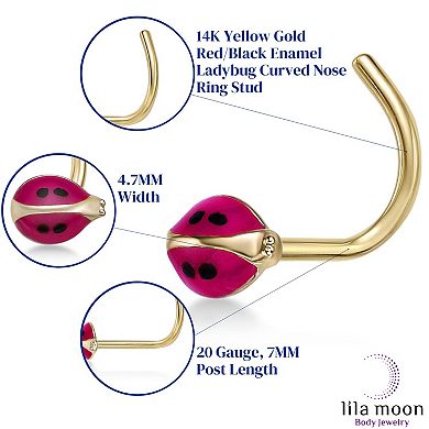 Lila Moon 14k Red Black Enamel Ladybug Curve Nose Stud