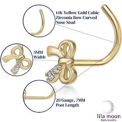 Lila Moon 14k Gold Cubic Zirconia Bow Curved Nose Stud