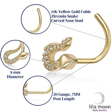 Lila Moon 14k Gold Cubic Zirconia Snake Curved Nose Stud