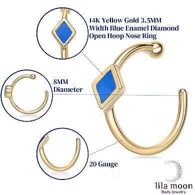 Lila Moon 14k Gold Blue Enamel Open-Hoop Nose Ring