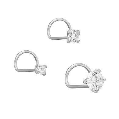 Lila Moon 14k White Gold Curved Cubic Zirconia Nose Ring Trio Set