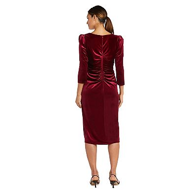 Women's R&M Richards Puff Sleeve Side Wrap Dress with Brooch