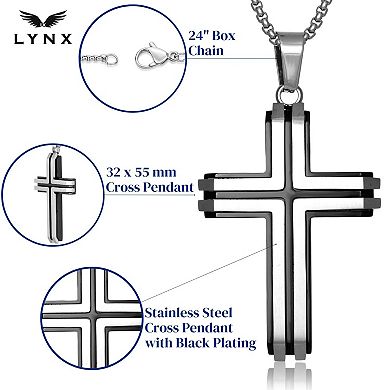 Men's LYNX Black Ion-Plated Stainless Steel Cross Pendant