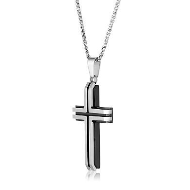 Men's LYNX Black Ion-Plated Stainless Steel Cross Pendant