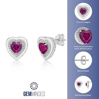 Gemminded Lab-Created Ruby & Lab-Created White Sapphire Heart Stud Earrings
