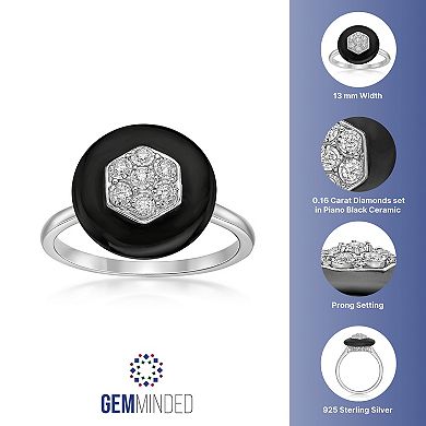 Gemminded Sterling Silver 1/10 Carat T.W. Black Ceramic Diamond Ring 