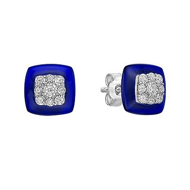 Gemminded Sterling Silver 1/8 Carat T.W. Diamond Blue Ceramic Stud Earrings