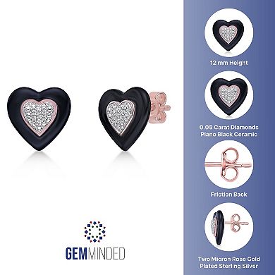 Gemminded 18k Rose Gold Over Silver Diamond Accent Heart Stud Earrings 