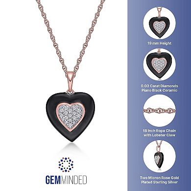 Gemminded 2 Micron 18k Rose Gold Plated Sterling Silver Diamond Accent Black Ceramic Pendant