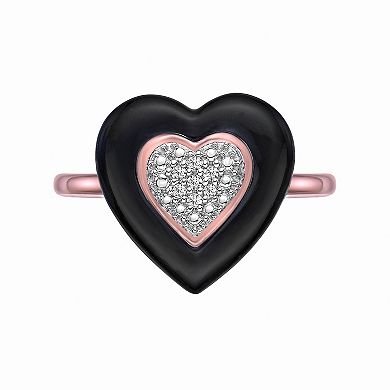 Gemminded 2 Micron 18k Rose Gold Plated Sterling Silver Diamond Accent Black Ceramic Heart Ring