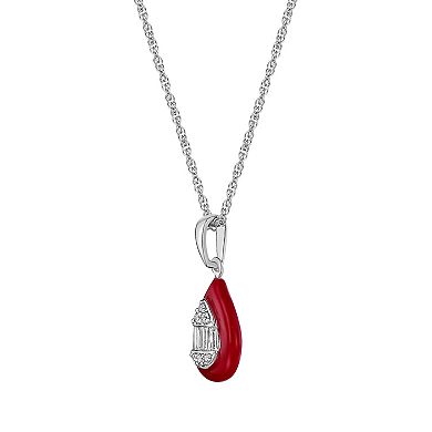 Gemminded Sterling Silver 1/6 Carat T.W. Diamond Red Ceramic Pendant