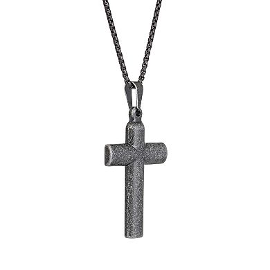 Men's LYNX Antiqued Finish Stainless Steel Cross Pendant Necklace