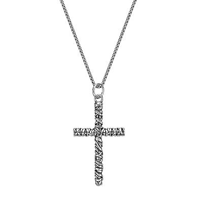 Men's LYNX Antiqued Finish Stainless Steel Cross Pendant Necklace