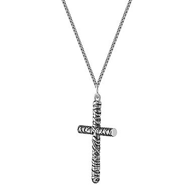 Men's LYNX Antiqued Finish Stainless Steel Cross Pendant Necklace