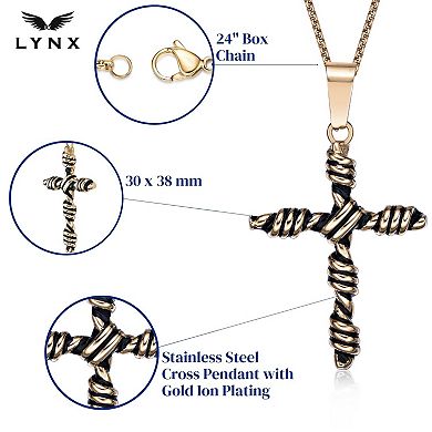 Men's LYNX Gold Tone & Black Ion-Plated Stainless Steel Cross Pendant Necklace