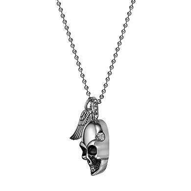 Men's LYNX Black ion-Plated Stainless Steel Skull & Wing Pendant Necklace